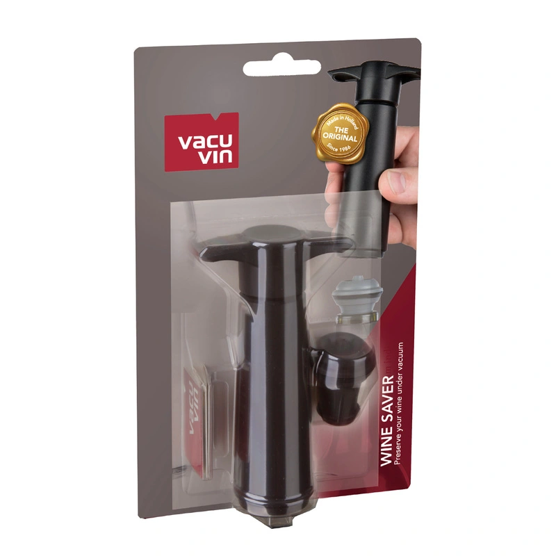 VACU VIN - Pompka do wina czarna (blister: pompka i 1 korek)czarny