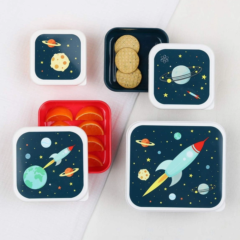 A Little Lovely Company - Lunchbox dla dzieci SPACE - zestaw 4 szt