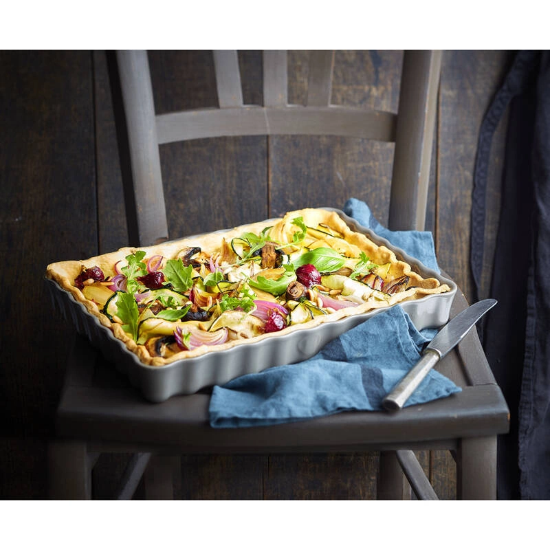 Emile Henry - Głębokie, prostokątne naczynie do tarty - 24x34cm - biały