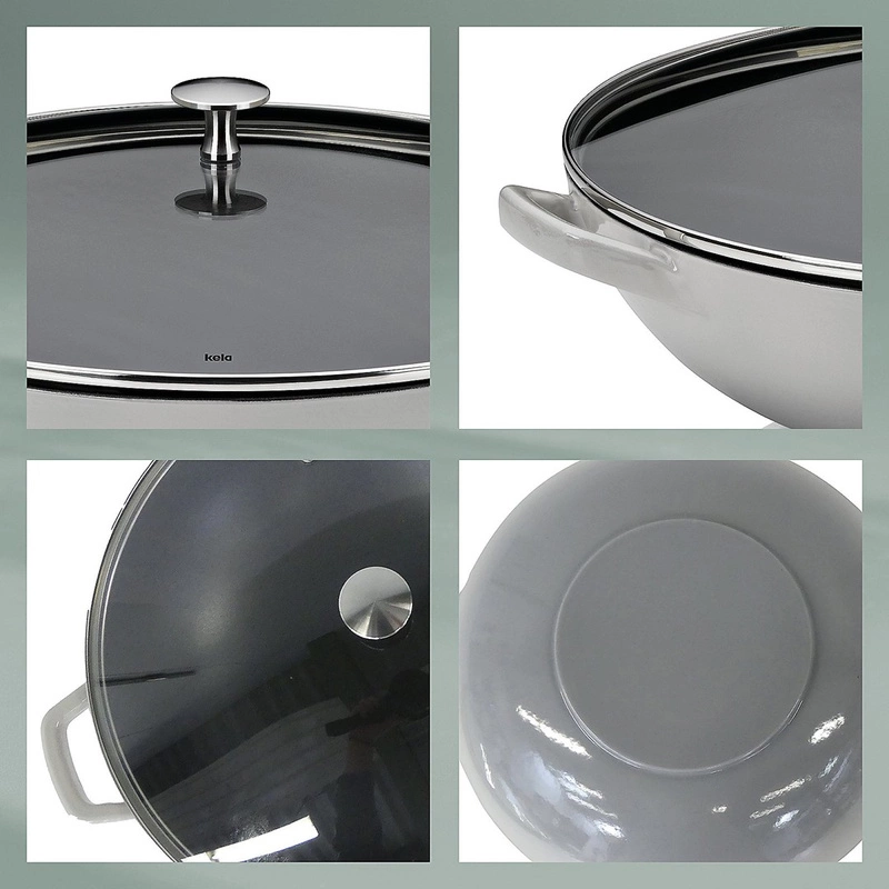 Kela - Wok żeliwny 36cm+pokrywa 4l jasnoszary Calido