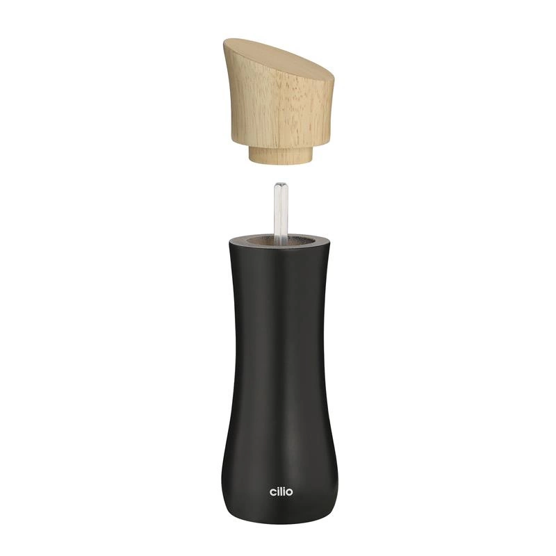 Cilio - młynek do soli lub pieprzu, drewno kauczukowca, śred. 5 x 17 cm, czarny Liguria