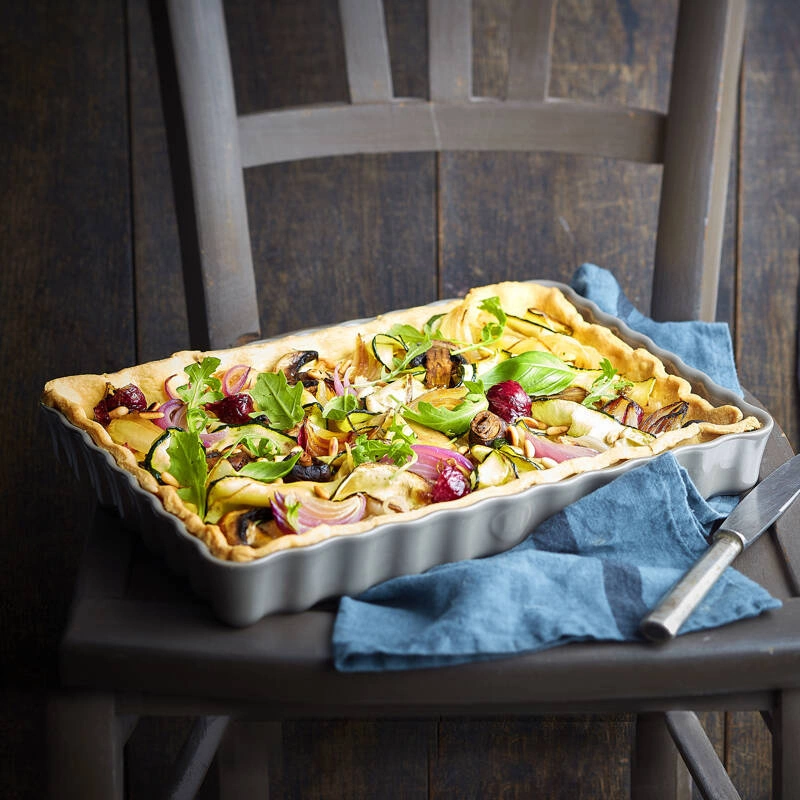 Emile Henry - Głębokie, prostokątne naczynie do tarty - 24x34cm - kremowy