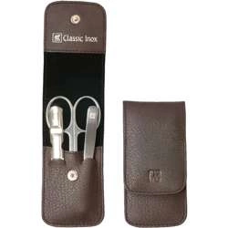 Zwilling - zestaw do manicure - brązowe skórzane etui, 3 elementy Classic Inox