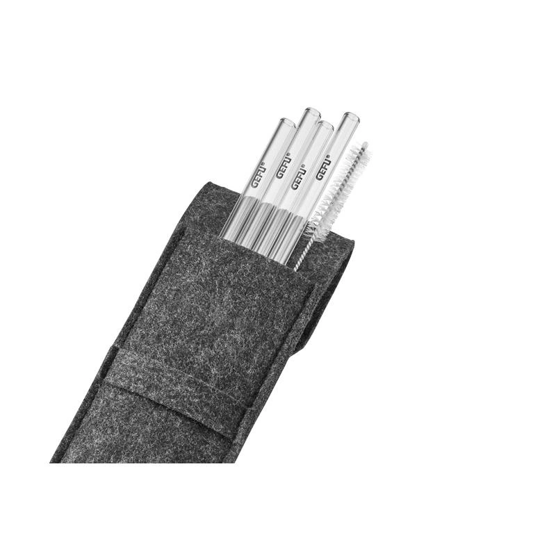 GEFU - zestaw 4 szklanych słomek 18 cm+ etui FUTURE
