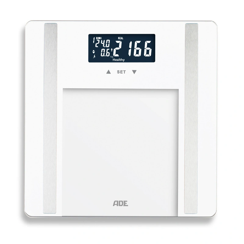 ADE - waga łazienkowa z analizą masy ciała, do 180 kg, 30 x 30 cm, biała