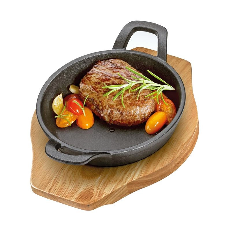 Kuchenprofi - mini patelnia do serwowania z podstawką, 24 x 18,5 x 5,5 cm, żeliwo/drewno sosnowe