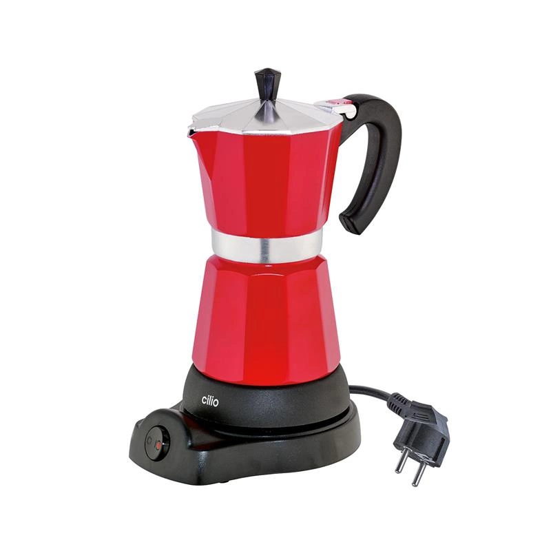 Cilio - elektryczna kafeteria / kawiarka aluminiowa 6 filiżanek czerwona