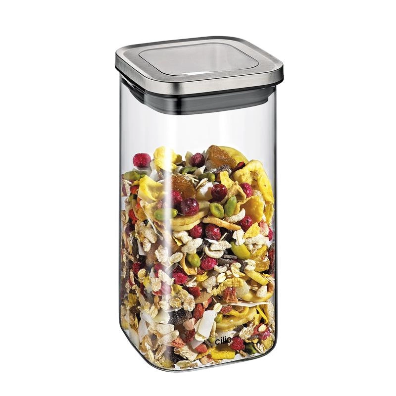 Cilio - pojemnik kuchenny, szkło borokrzemowe/stal nierdzewna, 10 x 10 x 19 cm, 1,35 l Cubo