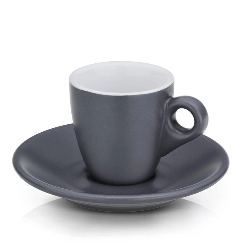 Kela - filiżanki do espresso ze spodkami, 2 szt., ceramika, 0,05 l, śred. 12 x 6,5 cm, szare Mattia