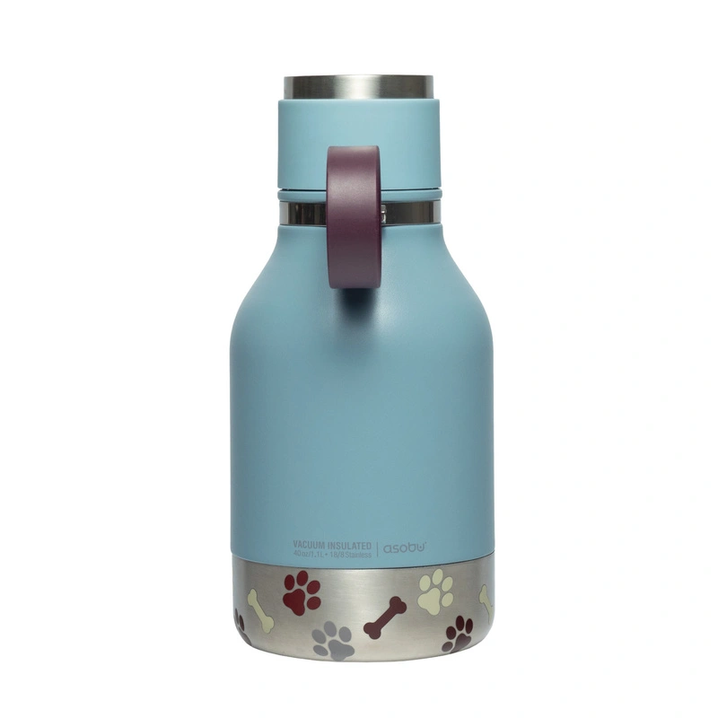 Asobu - Butelka STAINLESS z miską dla psa niebieska, 975ml
