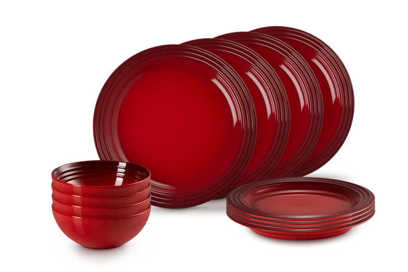 Le Creuset - 12 częściowy zestaw zastawy stołowej Wiśniowy