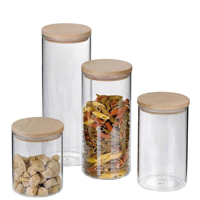 Kela - pojemnik kuchenny, szkło borokrzemowe, drewniana pokrywka, śred.10 cm, wys.13 cm, 0,8 l Amelie