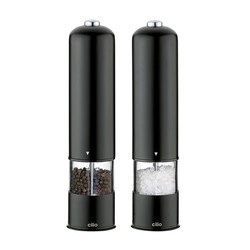 Cilio - młynki elektryczne do soli i pieprzu, 2 szt., śred. 5 x 23 cm, czarne Bergamo