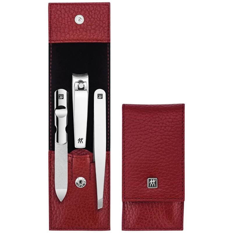 Zwilling - Zestaw podróżny Classic Inox – skórzane etui, 3 elementy - Czerwony