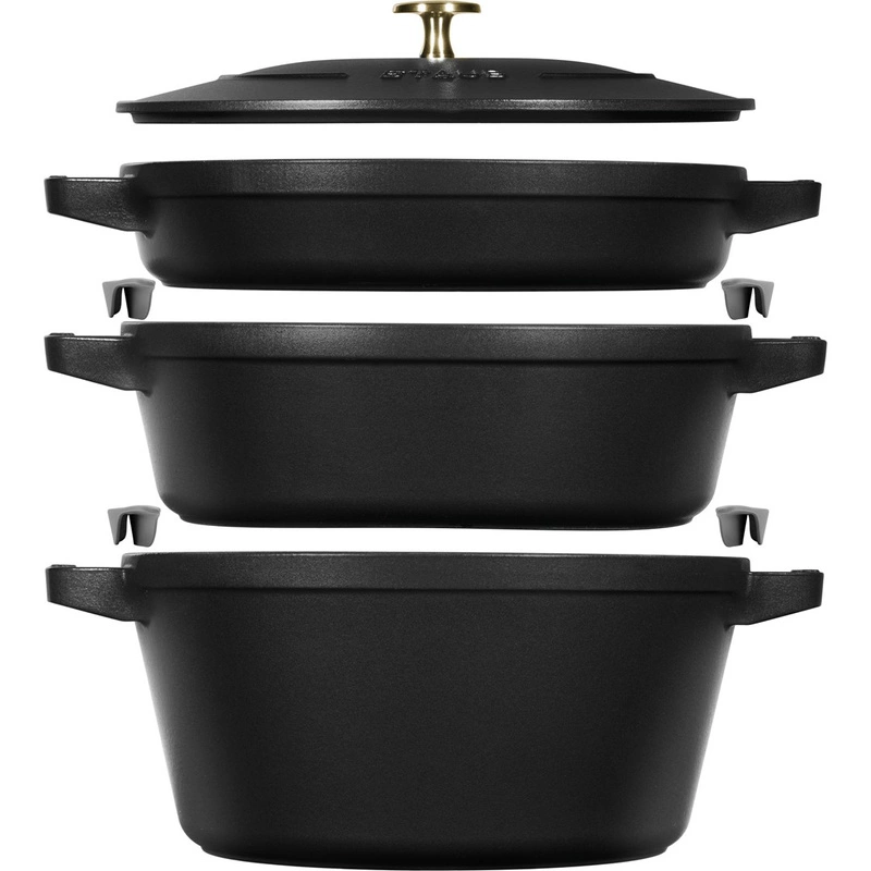 Staub - zestaw 3 naczyń żeliwnych + pokrywka 24 cm czarny