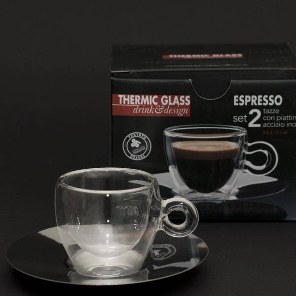Luigi Bormioli - Filiżanki termiczne do espresso 2 szt. + podstawki