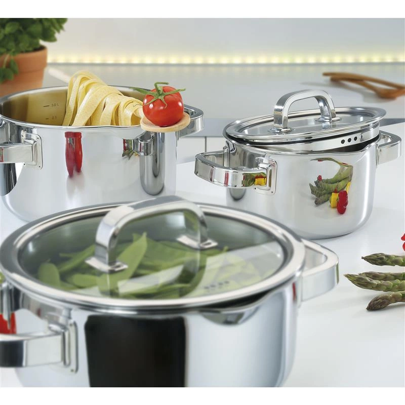 Spring - zestaw garnków ze szklanymi pokrywami, 4 el., stal nierdzewna/szkło FINESSE2+