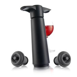 VACU VIN - Pompka do wina czarna (o.p.: pompka i 2 korki)czarny