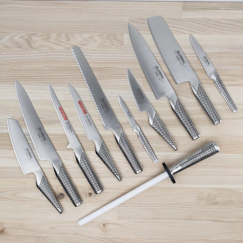 Global - Zestaw noży w gładkim bloku w kropki 11 częściowy