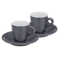 Kela - filiżanki do espresso ze spodkami, 2 szt., ceramika, 0,05 l, śred. 12 x 6,5 cm, szare Mattia