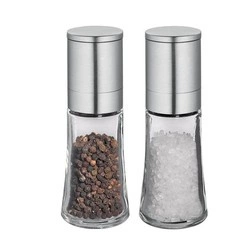 Cilio - młynki do przypraw, 2 szt., szkło/stal nierdzewna, 5 x 14 cm, stal szczotkowana Bari