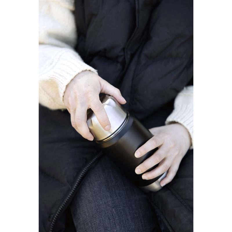 Sagaform - termos obiadowy ze składaną łyżką Mark, stal nierdzewna/miedź, 0,6 l, śred. 9 x 20 cm, czarny To Go