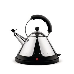 Alessi - czajnik elektryczny, bezprzewodowy, czarny uchwyt, ptaszek
