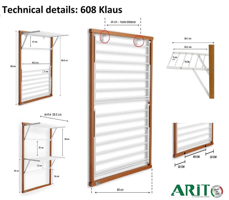ARREDAMENTI - KLAUS Suszarka na pranie na kaloryfer - 89 x 68 cm, Brązowy