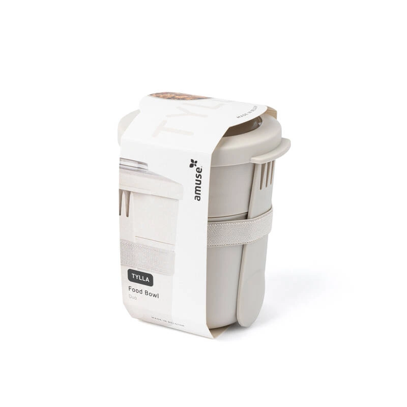 Amuse - Pojemnik na jogurt 2 w 1 ze sztućcem - beżowy