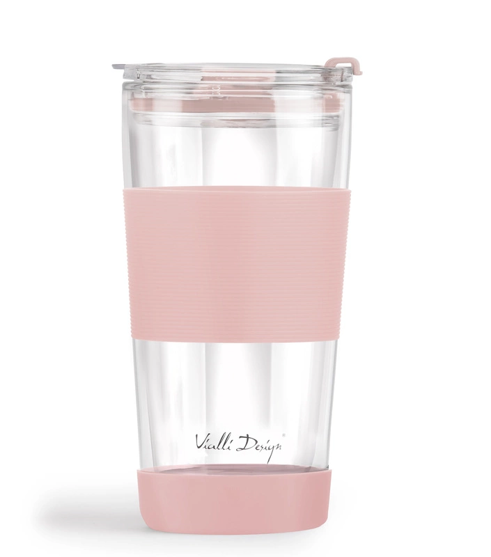 Vialli Design - Kubek termiczny szklany ze słomką 600 ml różowy Fuori