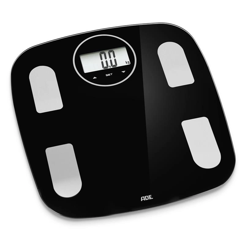 ADE - waga łazienkowa z analizą masy ciała, do 180 kg, 31 x 30 cm, czarna Nova