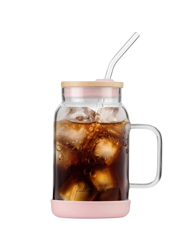 Vialli Design - Słoik ze słomką 600 ml różowy Fuori