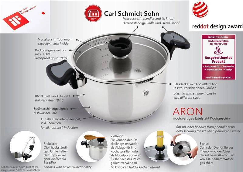 Carl Schmidt - Garnek stalowy z pokrywą 24 cm 6 l Aron