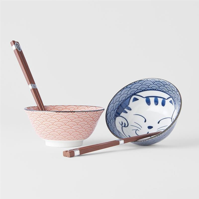 Made in Japan - Zestaw 2 miseczek Maneki Cat Red&Blue