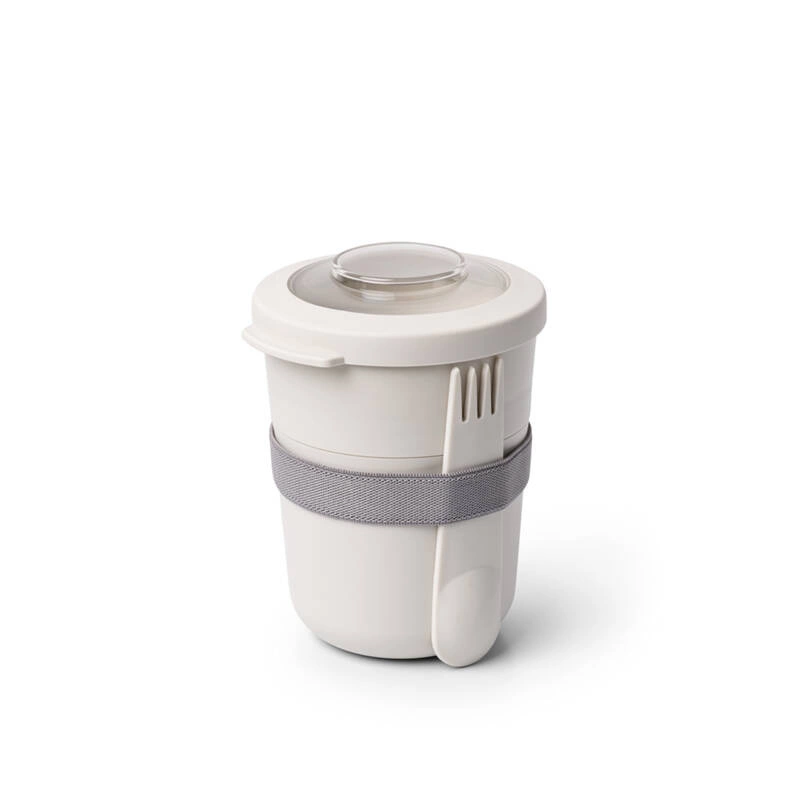 Amuse - Pojemnik na jogurt 2w1 ze sztućcem i gumką beżowy