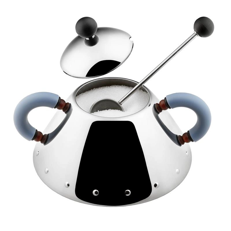 Alessi - cukiernica z łyżeczką, niebieskie uchwyty