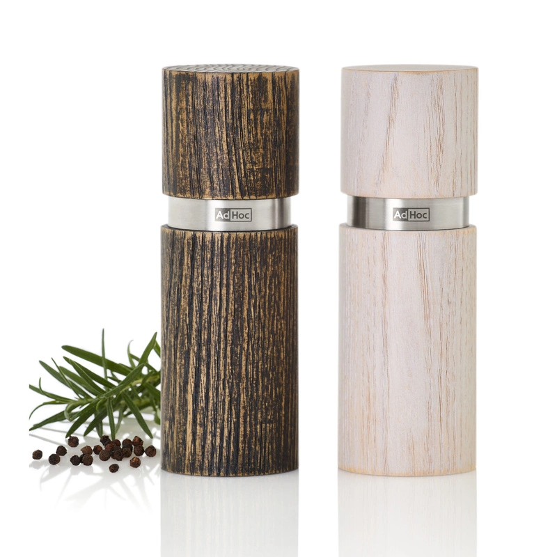 AdHoc - Zestaw młynków do pieprzu i soli Textura XS, brązowo - biały