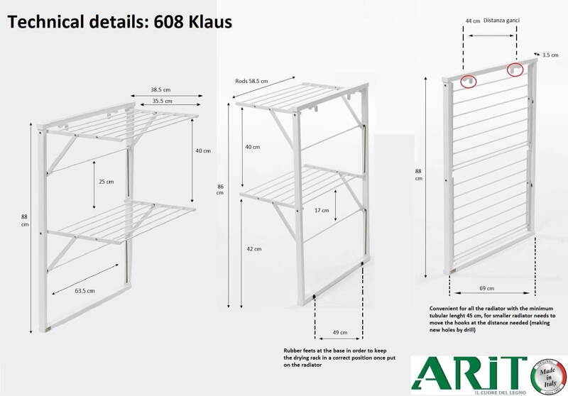 ARREDAMENTI - KLAUS Suszarka na pranie na kaloryfer - 89 x 68 cm, Biały