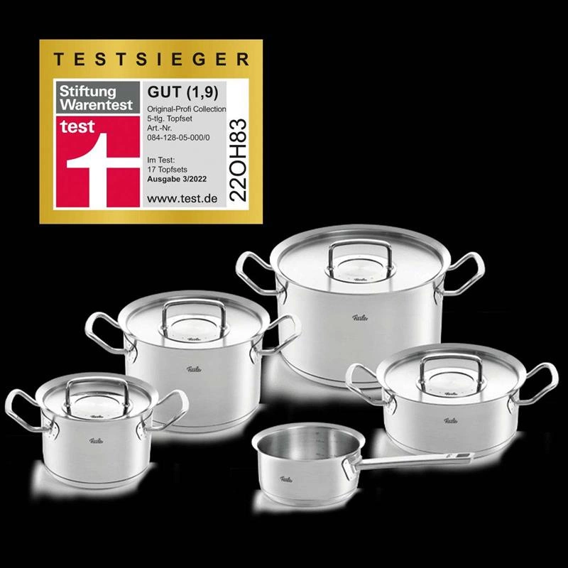 Garnki Fissler Profi 2.0 5 częściowy zestaw stalowe pokrywy
