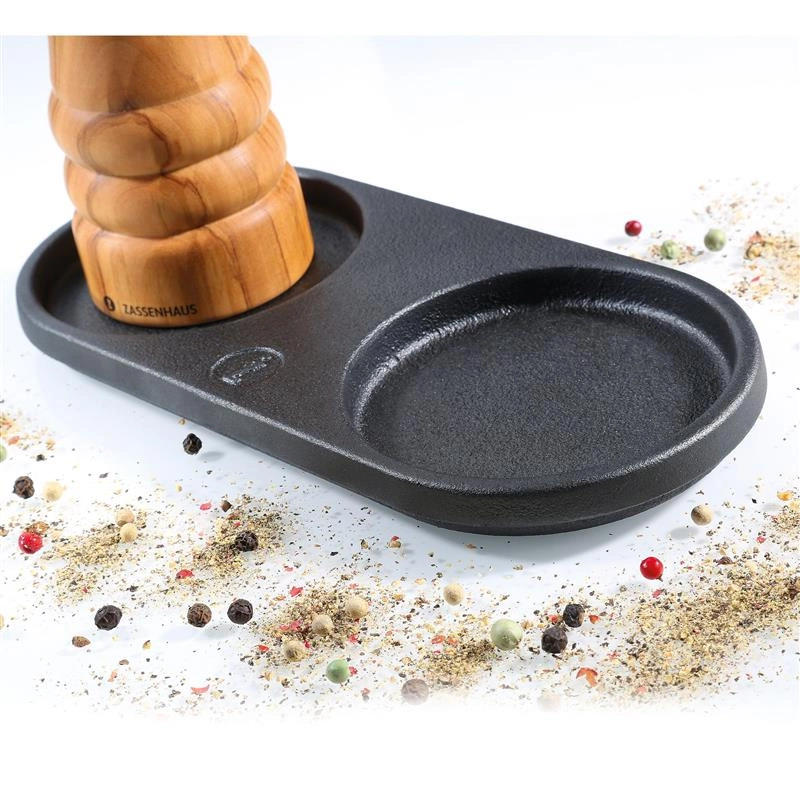 Zassenhaus - podstawka na młynki, żeliwo, 20 x 9 cm, na 2 młynki o średnicy do 7,5 cm