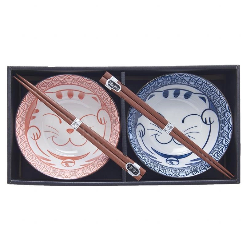 Made in Japan - Zestaw 2 miseczek Maneki Cat Red&Blue