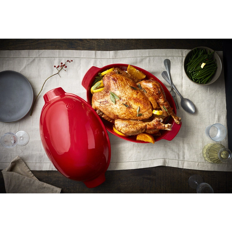 Emile Henry - Duże naczynie do pieczenia drobiu i mięs ceramiczne czerwone