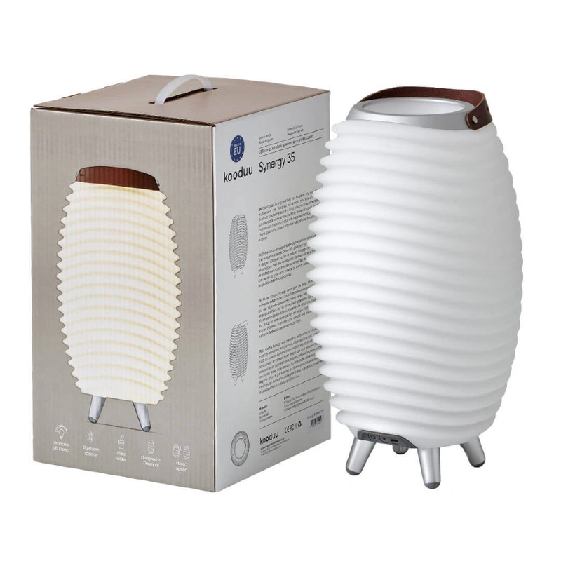 Kooduu - SYNERGY 35 Lampa LED z głośnikiem i coolerem na napoje - 41 x 24 cm, Biały