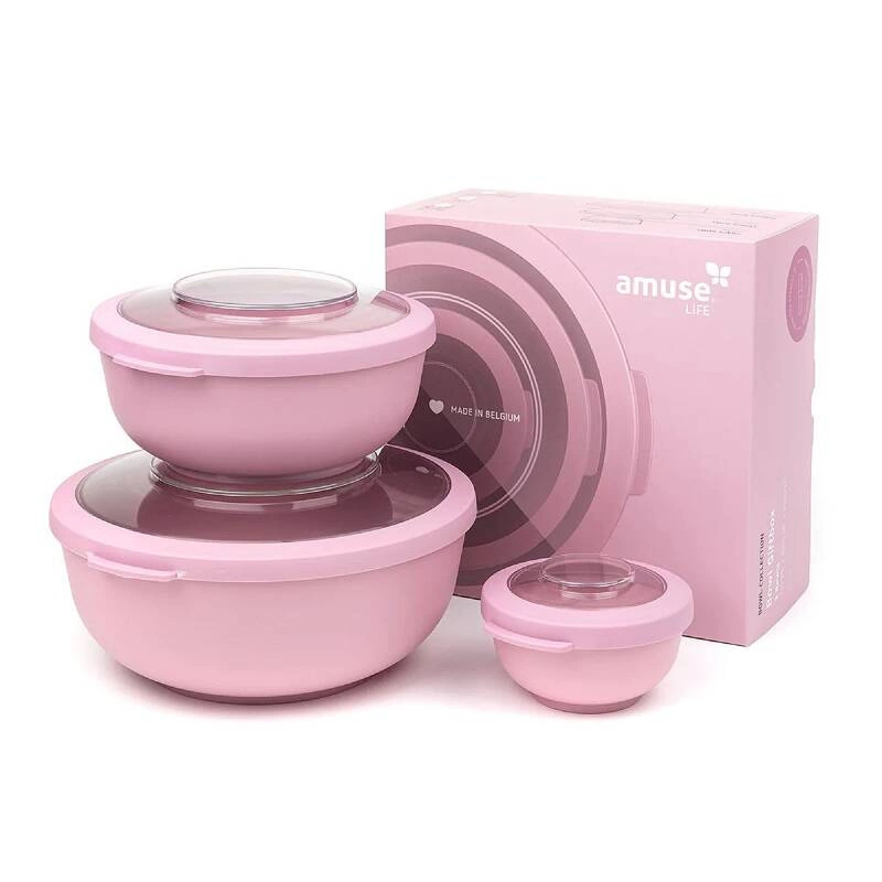 Amuse - 3 miski z pokrywkami różowe