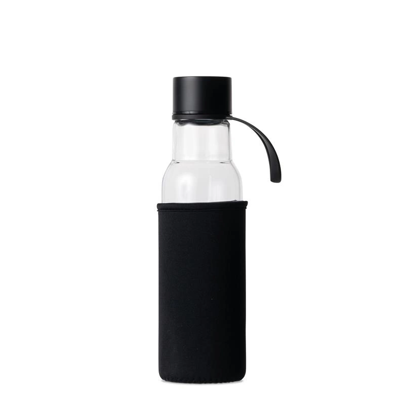 Sagaform - butelka na wodę, czarny pokrowiec, 0,6 l, śred. 7 x 26 cm, szkło borokrzemowe/neopren To Go