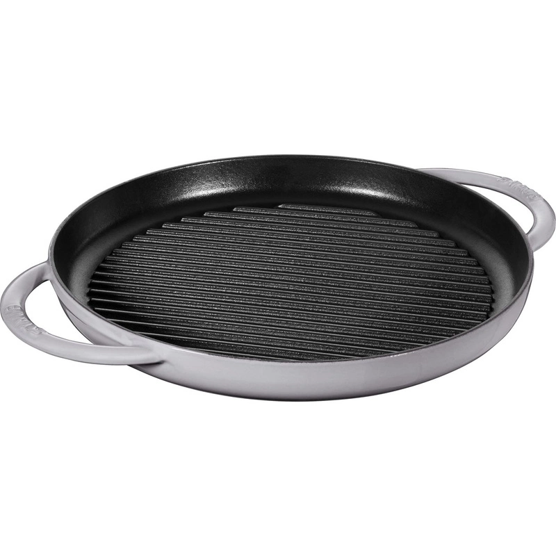 Staub - okrągła patelnia żeliwna grillowa z dwoma uchwytami 30 cm, grafitowy