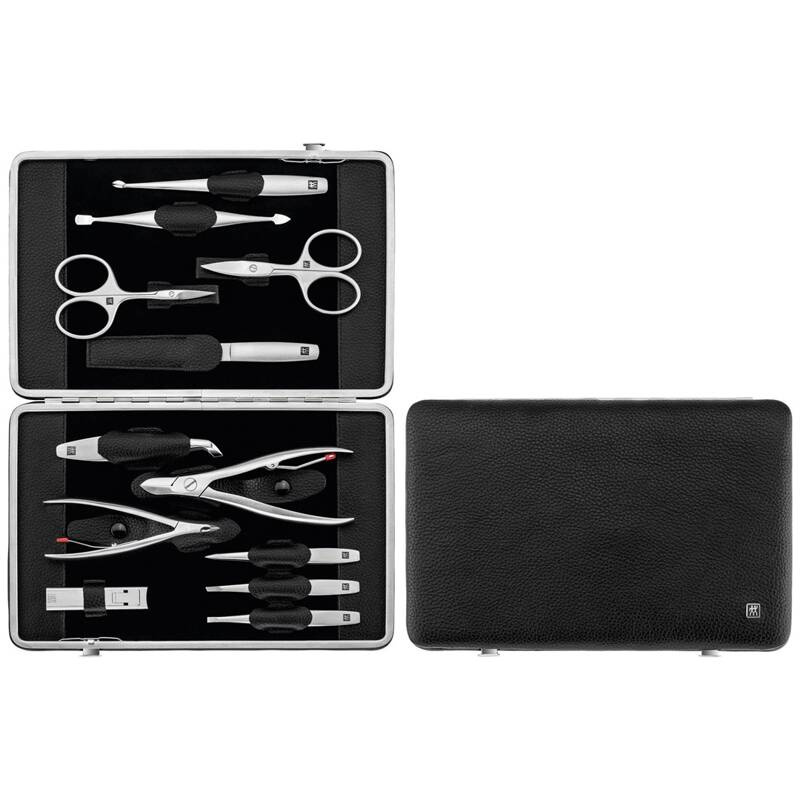 Zwilling - Zestaw do manicure Twinox – czarne, skórzane etui, 12 elementów - Czarny