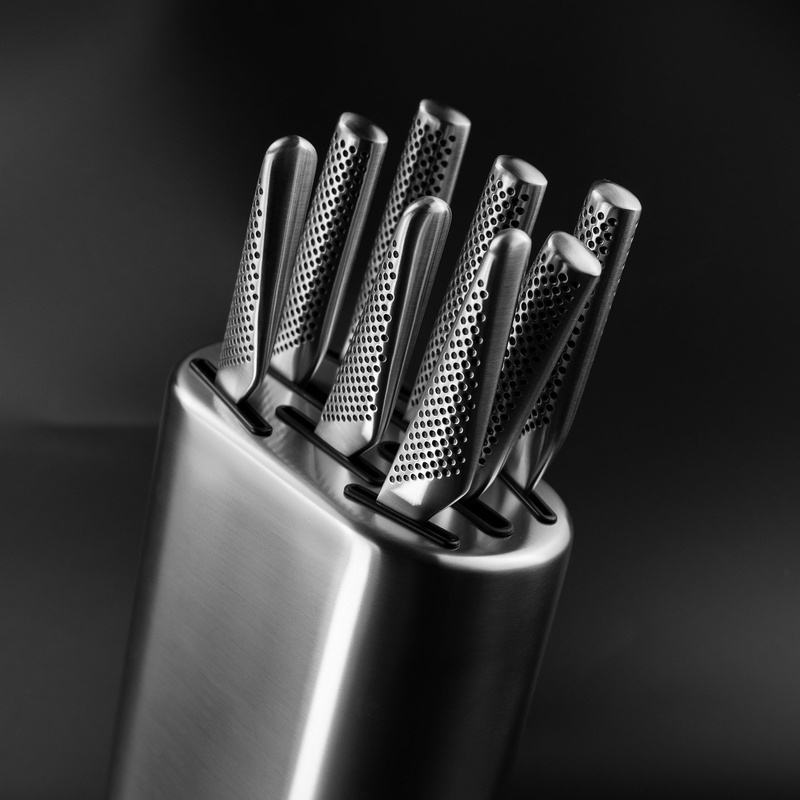 Global - Zestaw noży w gładkim bloku 8 częściowy