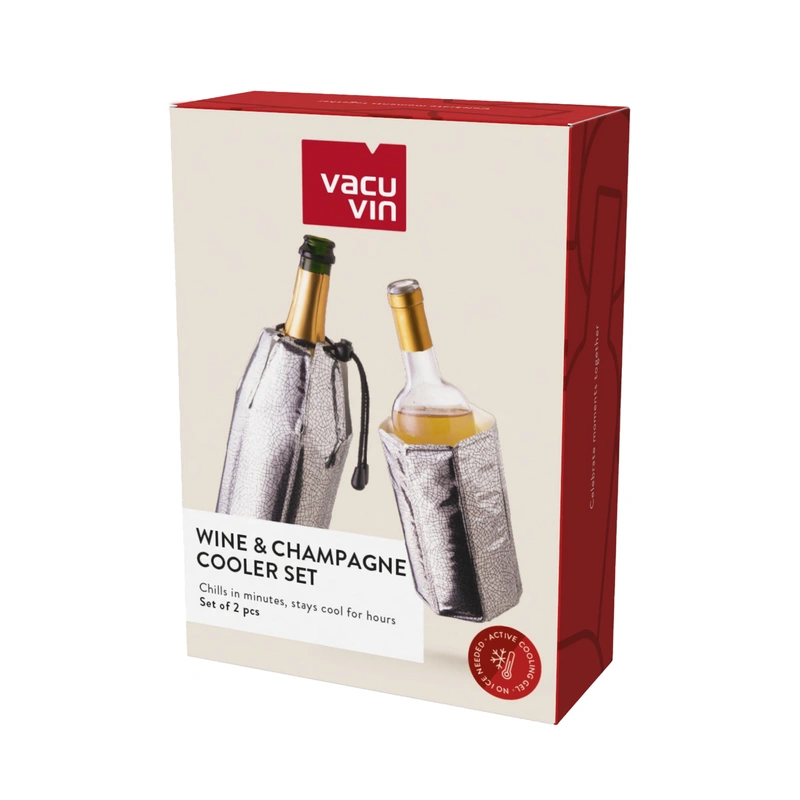 VacuVin - Aktywny rękaw do wina i szampana w kolorze srebrnym (Zestaw 2 szt.), etui