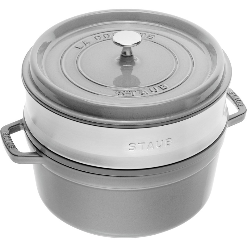Staub - garnek brytfanna żeliwna z wkładem do gotowania na parze szara 4,6 l 26 cm